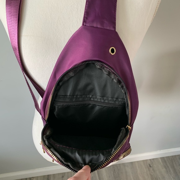 Diamond Quilted Purple Crossbody Sling Bag with Earbud Access - Picture 7 of 10